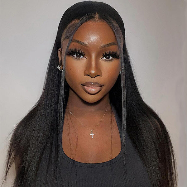 Yaki Straight Invisi-Drawstring Flexible Fit 360 Glueless Wig Pre-Cut Lace Pre Bleached Knots
