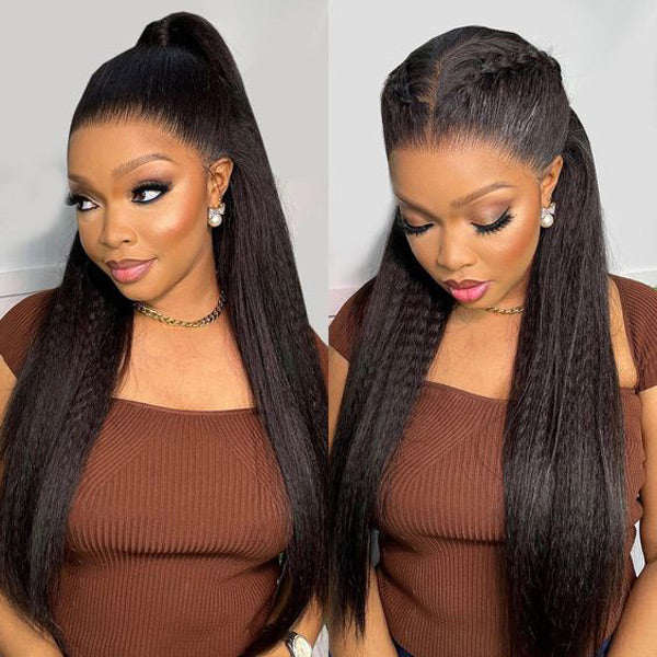 Yaki Straight Invisi-Drawstring Flexible Fit 360 Glueless Wig Pre-Cut Lace Pre Bleached Knots