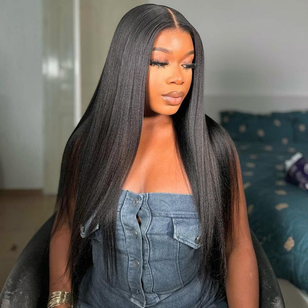 Yaki Straight Bleached Knots Wear Go Wig Pre-cut 7x5 HD Lace Bleached Knots Relaxed Glueless Wig