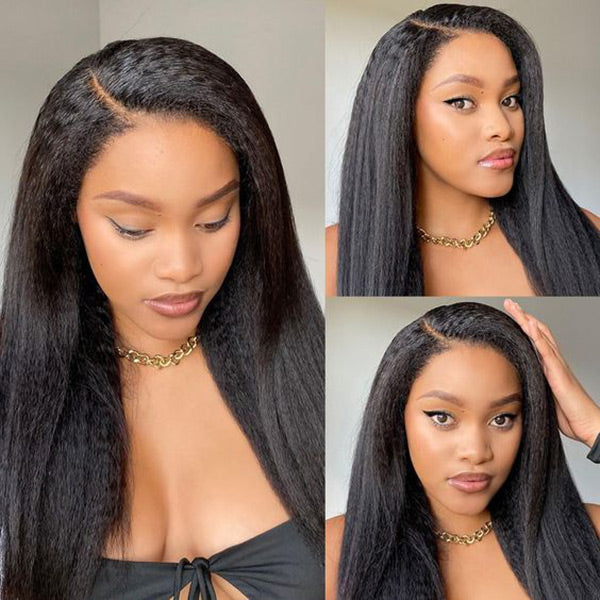Yaki Straight Invisi-Drawstring Flexible Fit 360 Glueless Wig Pre-Cut Lace Pre Bleached Knots
