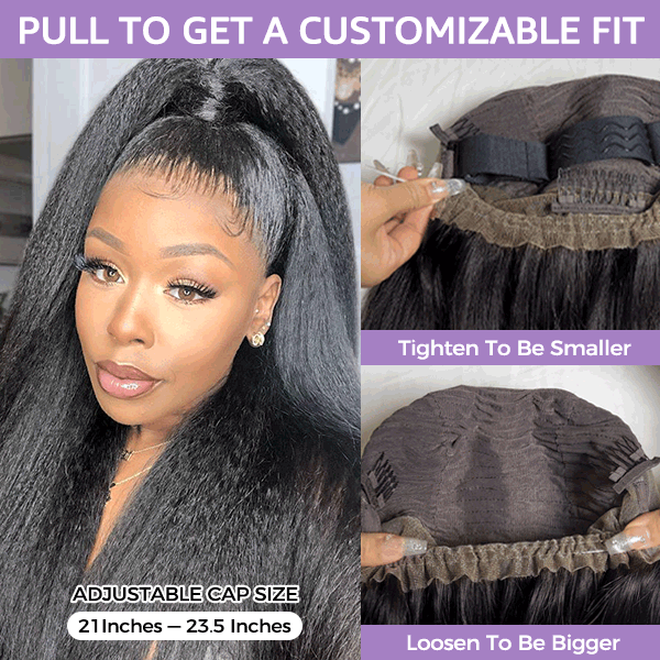 Yaki Straight Invisi-Drawstring Flexible Fit 360 Glueless Wig Pre-Cut Lace Pre Bleached Knots