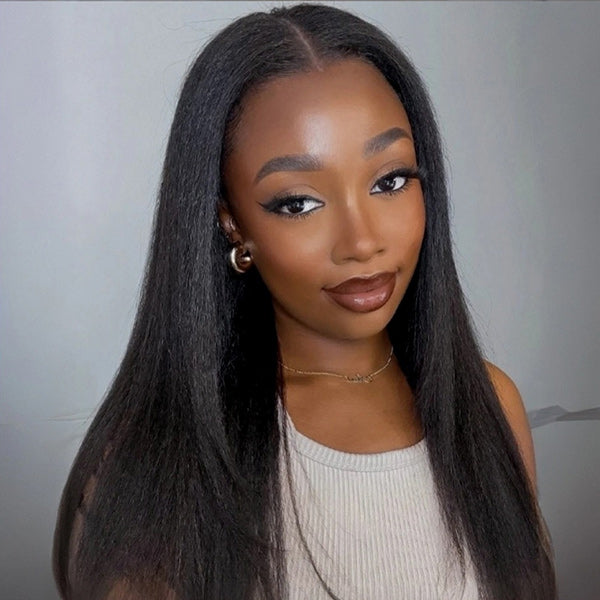 Yaki Straight Bleached Knots Pre-Cut 9x6 T Part Lace Wig Natural Frontal Look Wear Go Wig