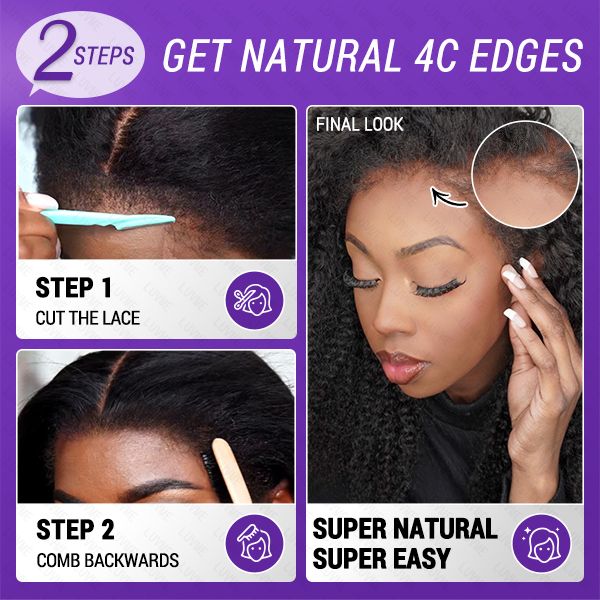 Limited Restock  | 4C Edges | Realistic Kinky Edges Afro Curly Glueless Long Wig