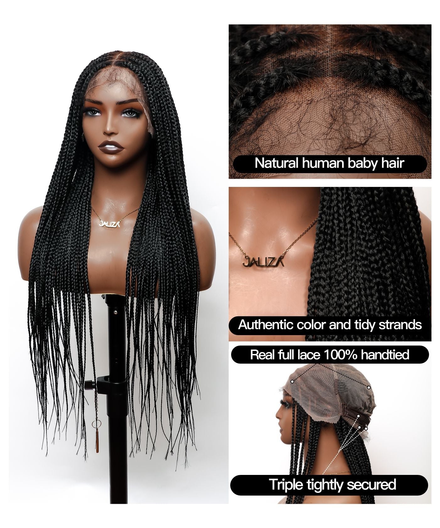 Large Head Size Exclusive - 36 inches Pre Bleached Human Hair Lace Knotless Box Braided Wig with Human Baby Hair
