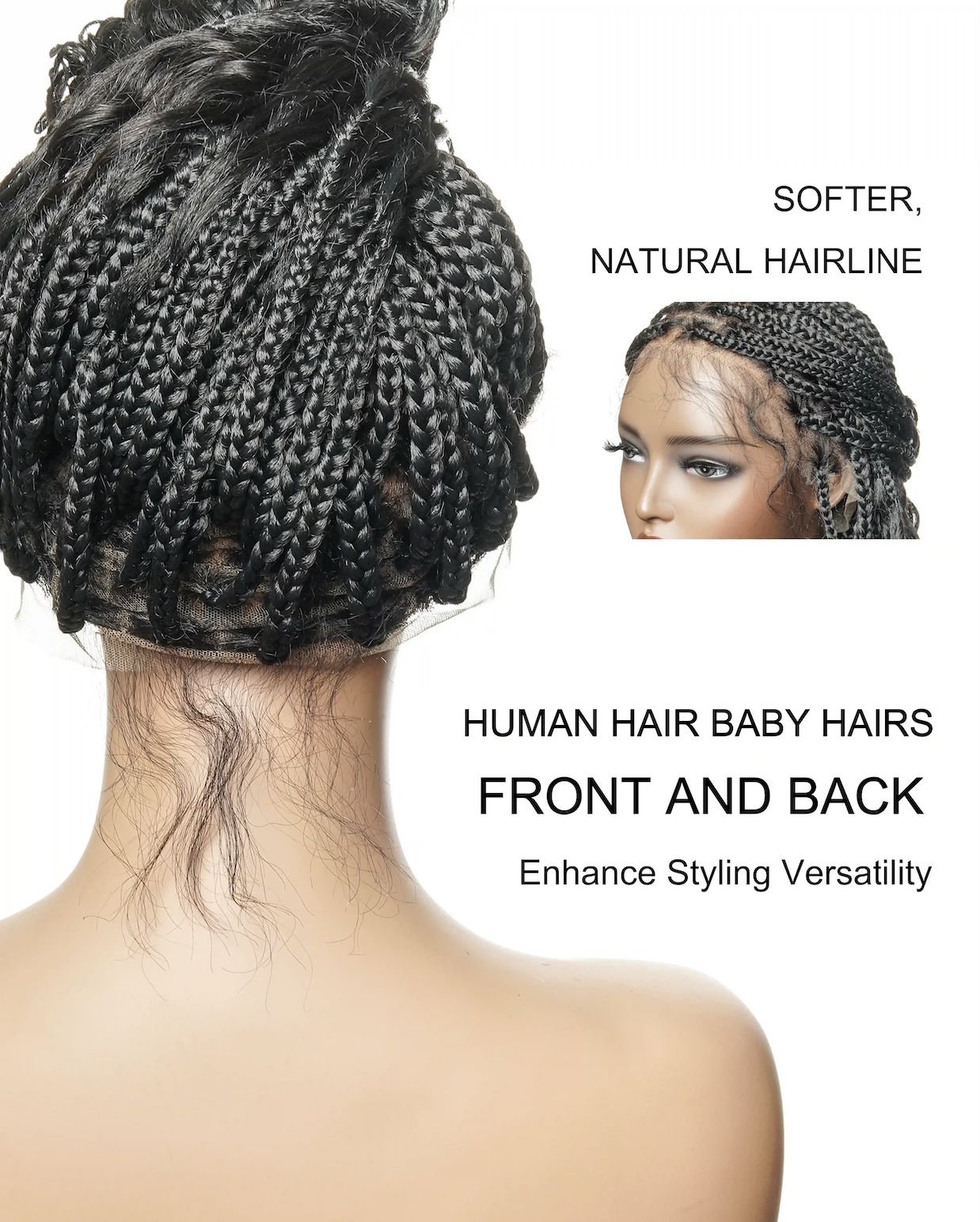 Nina - Short Pre Bleached HD Full Lace Knotless Box Braided Wig With Human Hair Curly Ends