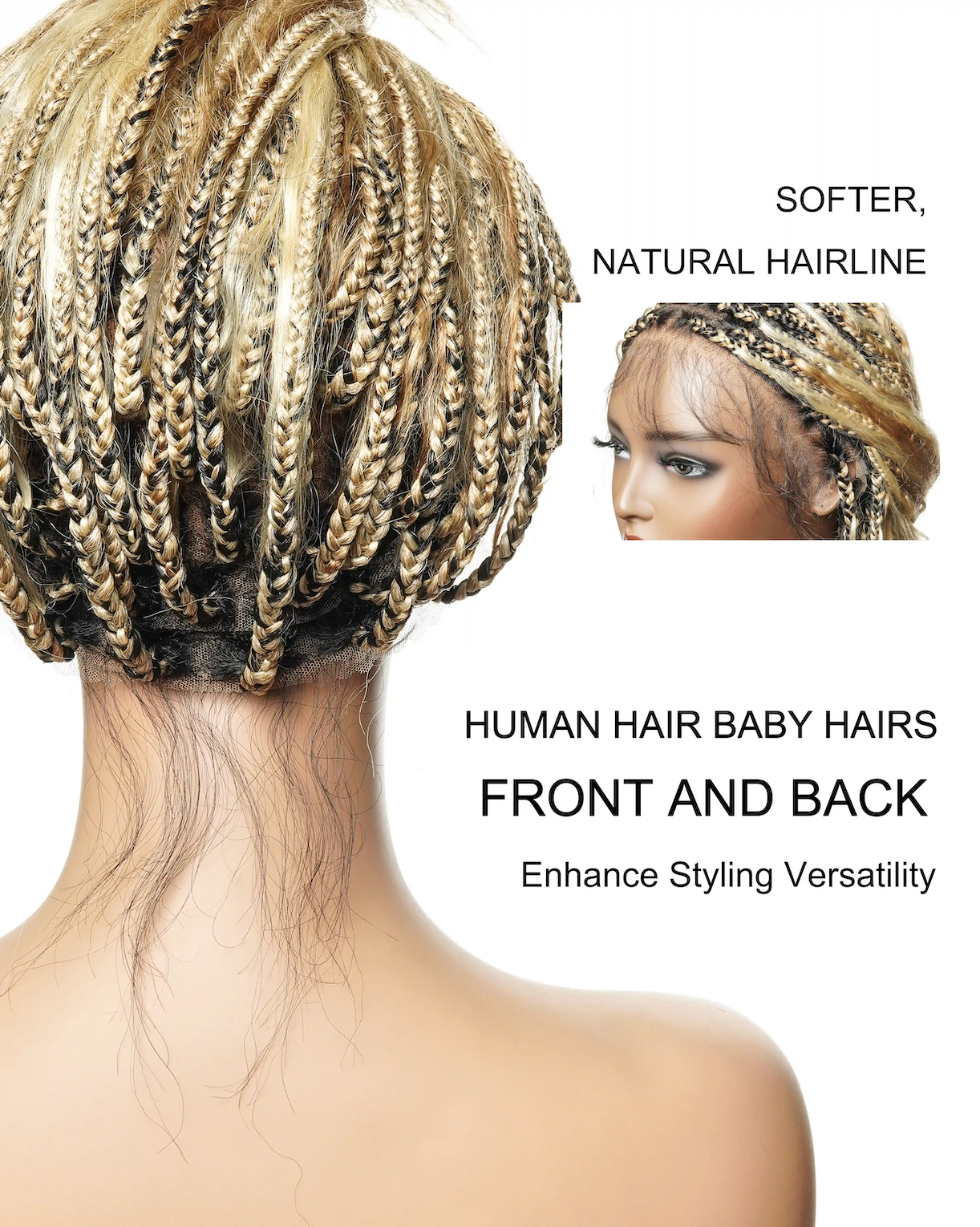 Human Hair Super Boho Color #27/613 Pre Bleached Human Hair Lace Knotless Boho Box Braided Wig Full-dense 100 Strands