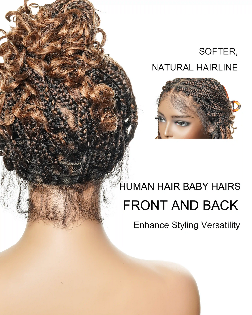 Nina - Short Pre Bleached HD Full Lace Knotless Box Braided Wig With Human Hair Curly Ends