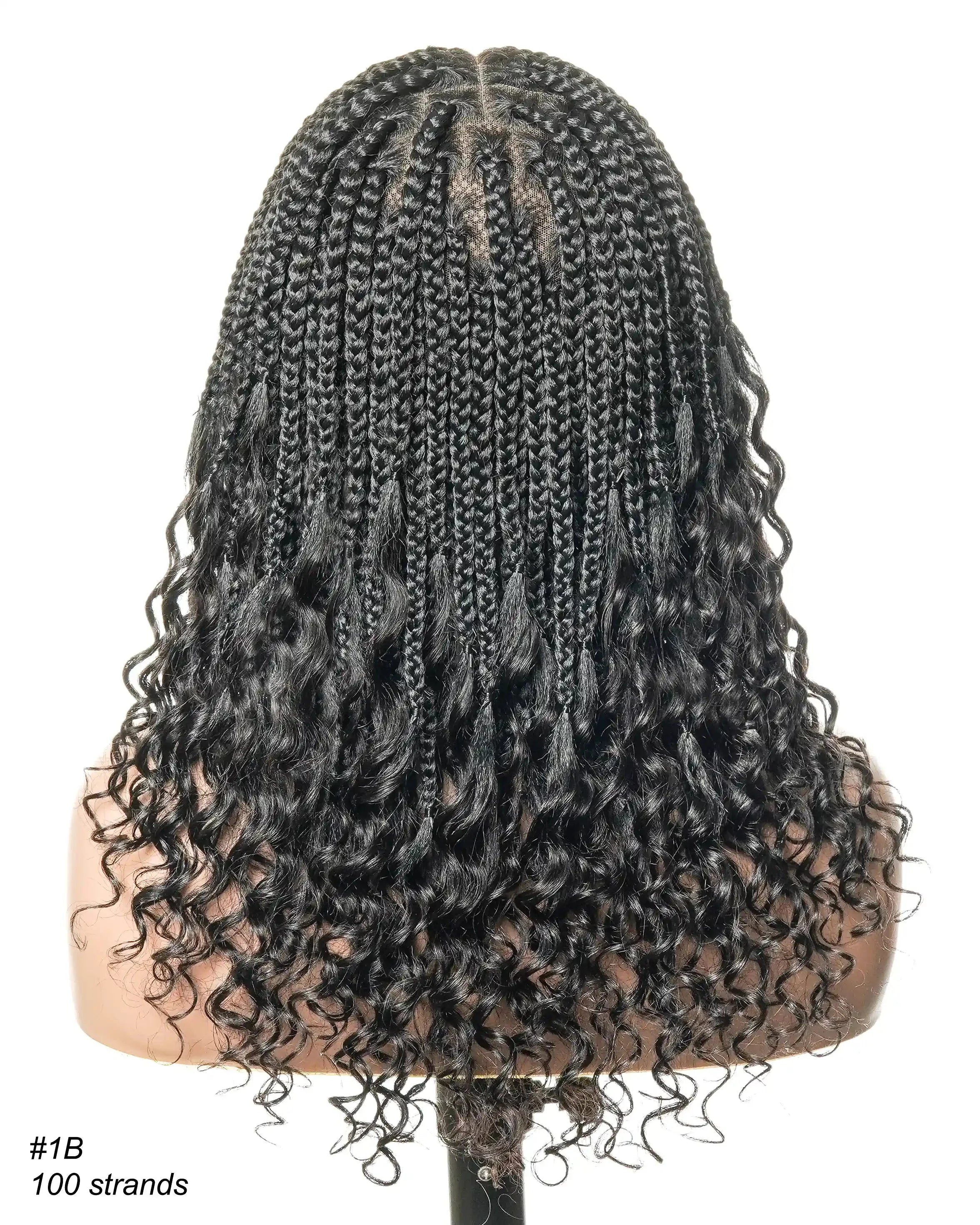 Nina - Short Pre Bleached HD Full Lace Knotless Box Braided Wig With Human Hair Curly Ends