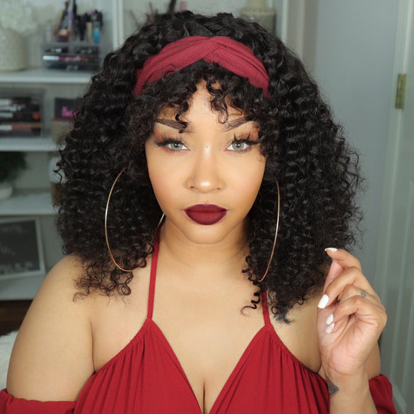 Throw On & Go Deep Wave No Lace Glueless Long Headband Wig 100% Human Hair