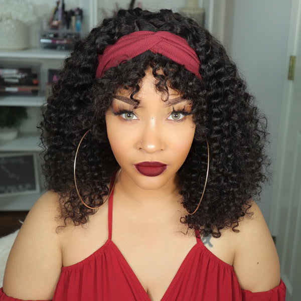 Throw On & Go Deep Wave No Lace Glueless Long Headband Wig 100% Human Hair