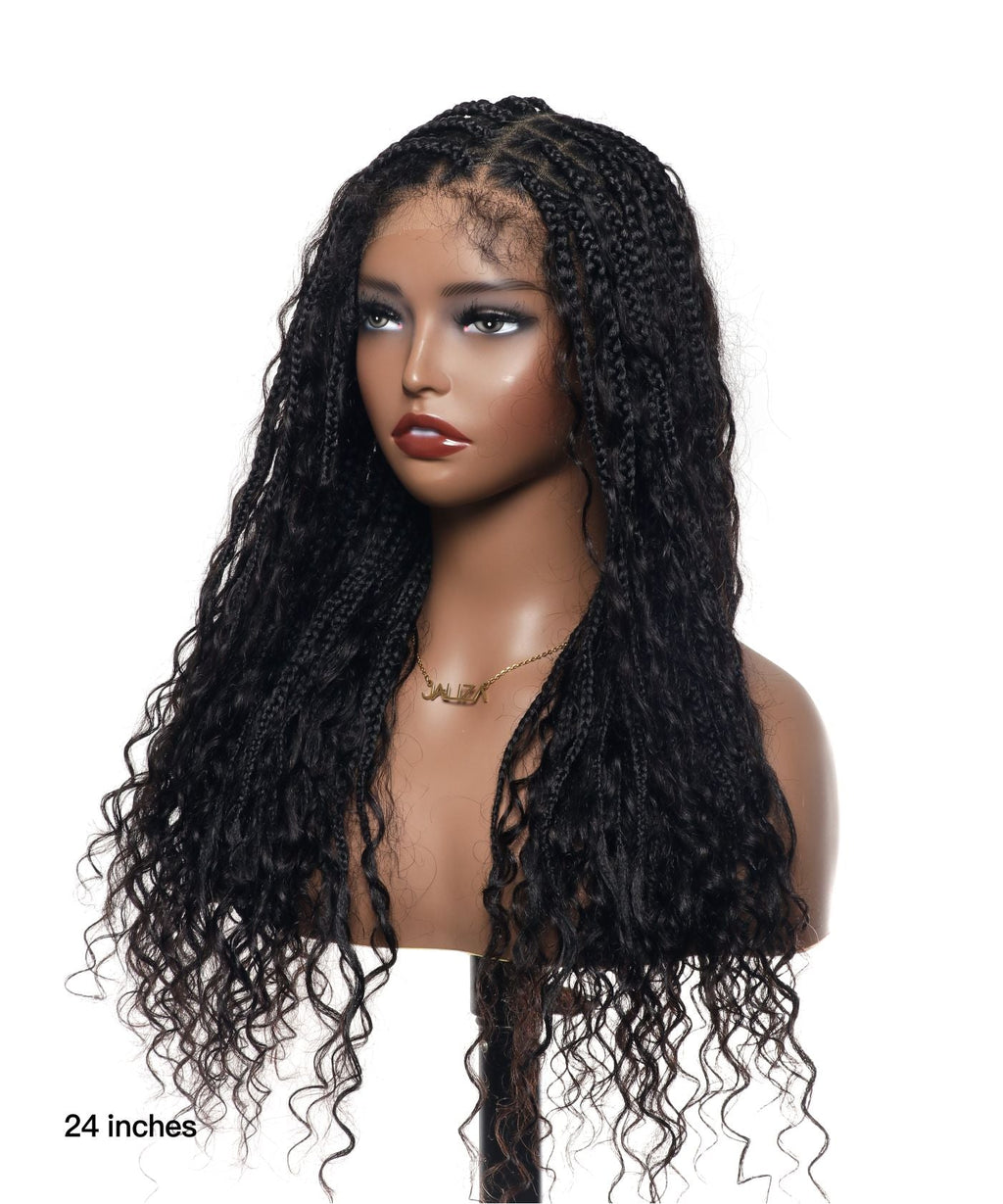 Pre Bleached Human Hair Lace Base 24" HD Full Lace Human Hair Curls Boho Box Braided Wig