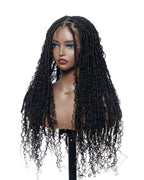 Salon-Level Knotless Boho Style Silky Soft Locs 28" HD Full Lace Human Hair Boho Curls 100 Strands Wig