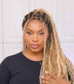 Mix Color 27/613 Human Hair Wet & Wavy Curls 36" Knotless Boho Box Pre Bleached HD Full Lace Braided Wig