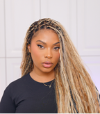Mix Color 27/613 Human Hair Wet & Wavy Curls 36" Knotless Boho Box Pre Bleached HD Full Lace Braided Wig