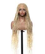 Pre Bleached 613 Blond HD Full Lace Human Hair Boho Curls 36" Knotless Boho Box Braided Wig
