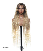 Pre Bleached 613 Blond HD Full Lace Human Hair Boho Curls 36" Knotless Boho Box Braided Wig