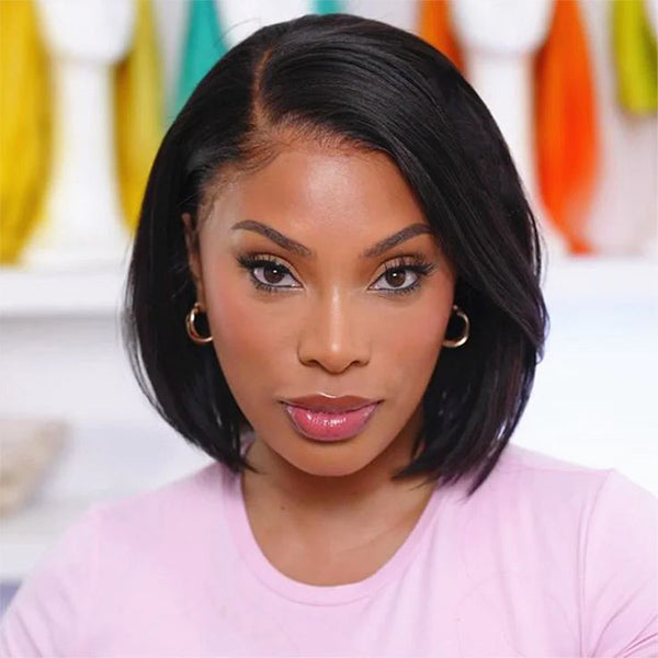 Straight Blow Out Hair Cut Bob Wig Pre-Cut HD Lace Wear Go Glueless Wig