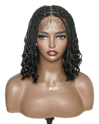 Nina - Short Pre Bleached HD Full Lace Knotless Box Braided Wig With Human Hair Curly Ends