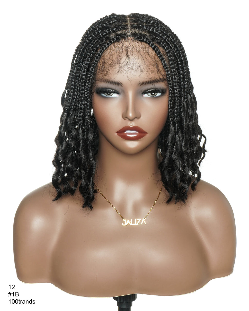 Nina - Short Pre Bleached HD Full Lace Knotless Box Braided Wig With Human Hair Curly Ends