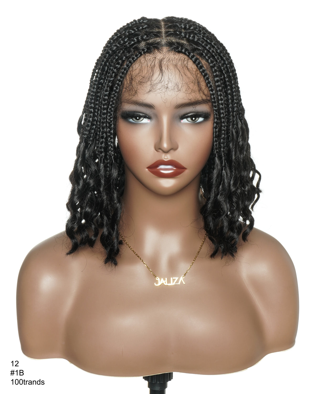 Nina - Short Pre Bleached HD Full Lace Knotless Box Braided Wig With Human Hair Curly Ends
