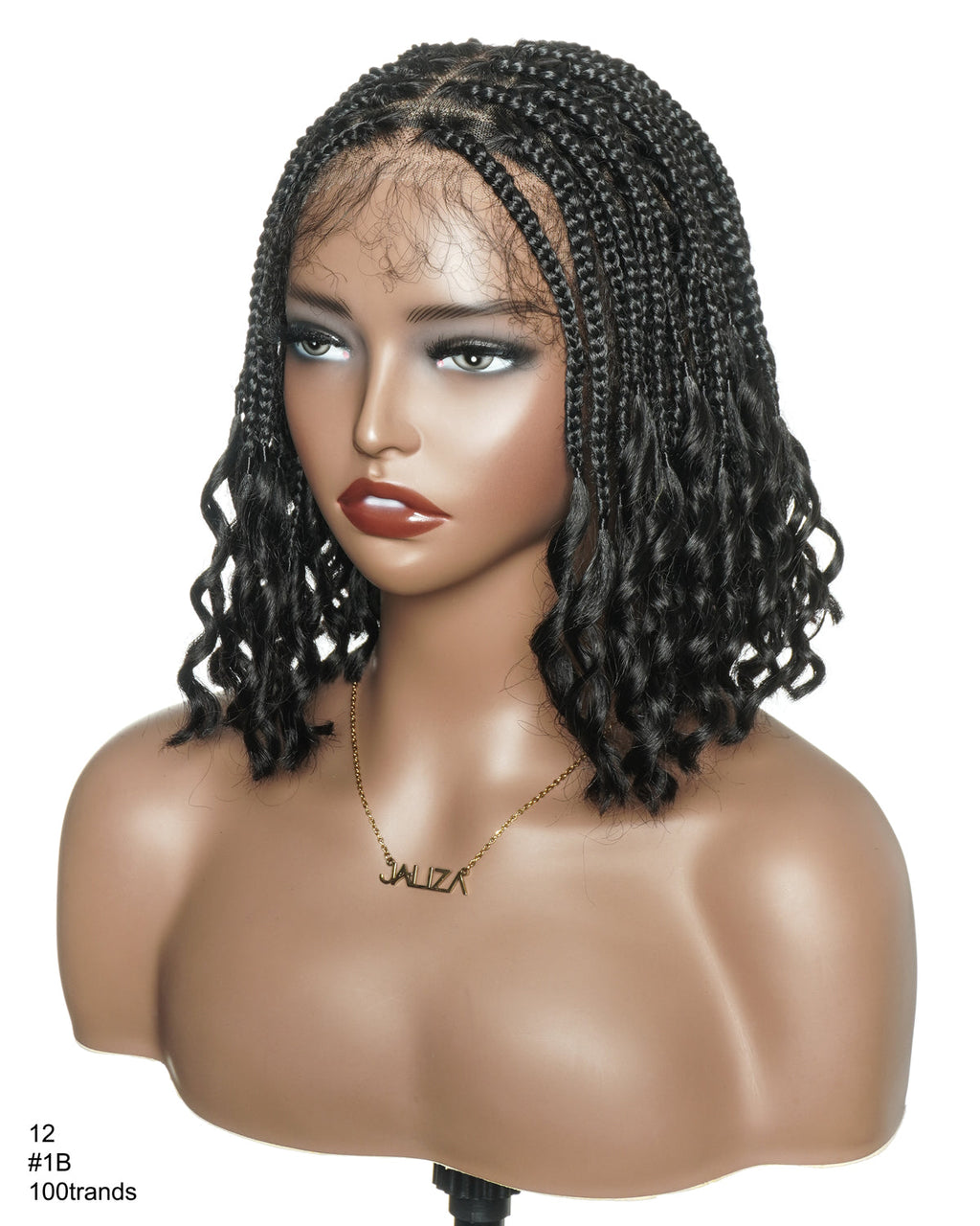 Nina - Short Pre Bleached HD Full Lace Knotless Box Braided Wig With Human Hair Curly Ends
