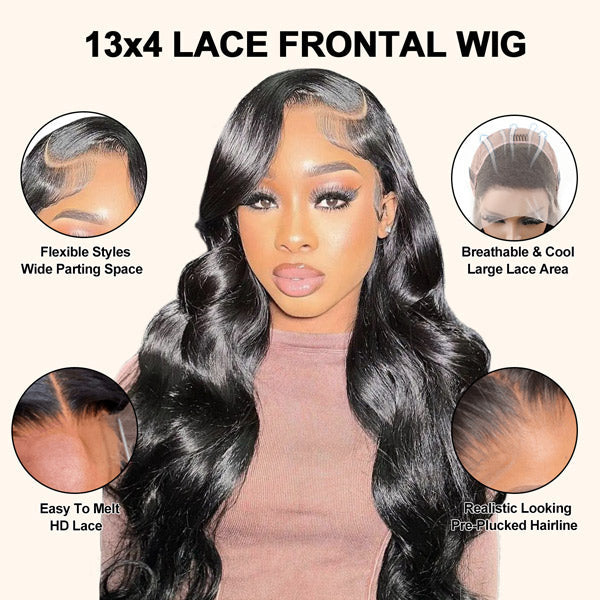 Body Wave Lace Front Wig Skin Melt HD Lace Wigs Brazilian Human Virgin Hair Natural Black