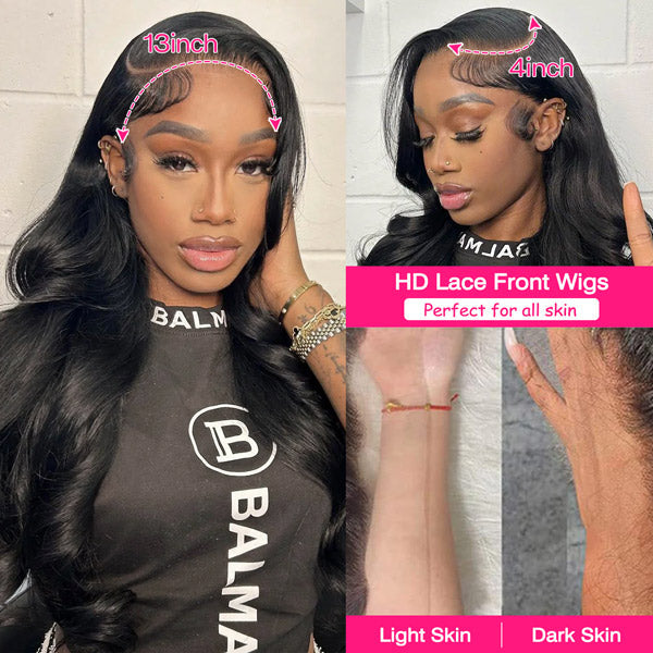Body Wave Lace Front Wig Skin Melt HD Lace Wigs Brazilian Human Virgin Hair Natural Black