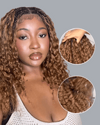 Kiki - 12"-36" Human Hair Deep Wave Curls Pre Bleached Knotless HD Full Lace Boho Box Braided Wig