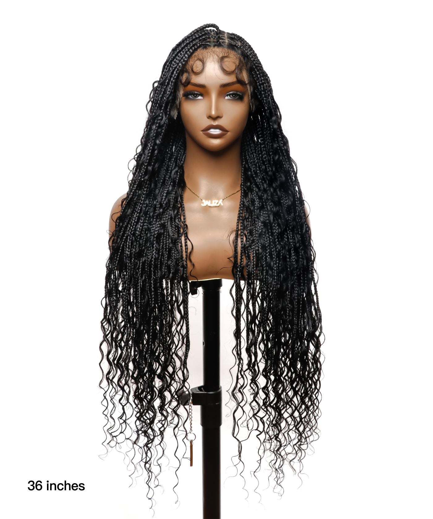 HD Full Lace Human Hair Boho Curls 36" Knotless Boho Box Braided Wig