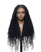 Salon-Level Knotless Boho Style Silky Soft Locs 28" HD Full Lace Human Hair Boho Curls 100 Strands Wig