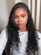 Kiki - 12"-36" Human Hair Deep Wave Curls Pre Bleached Knotless HD Full Lace Boho Box Braided Wig