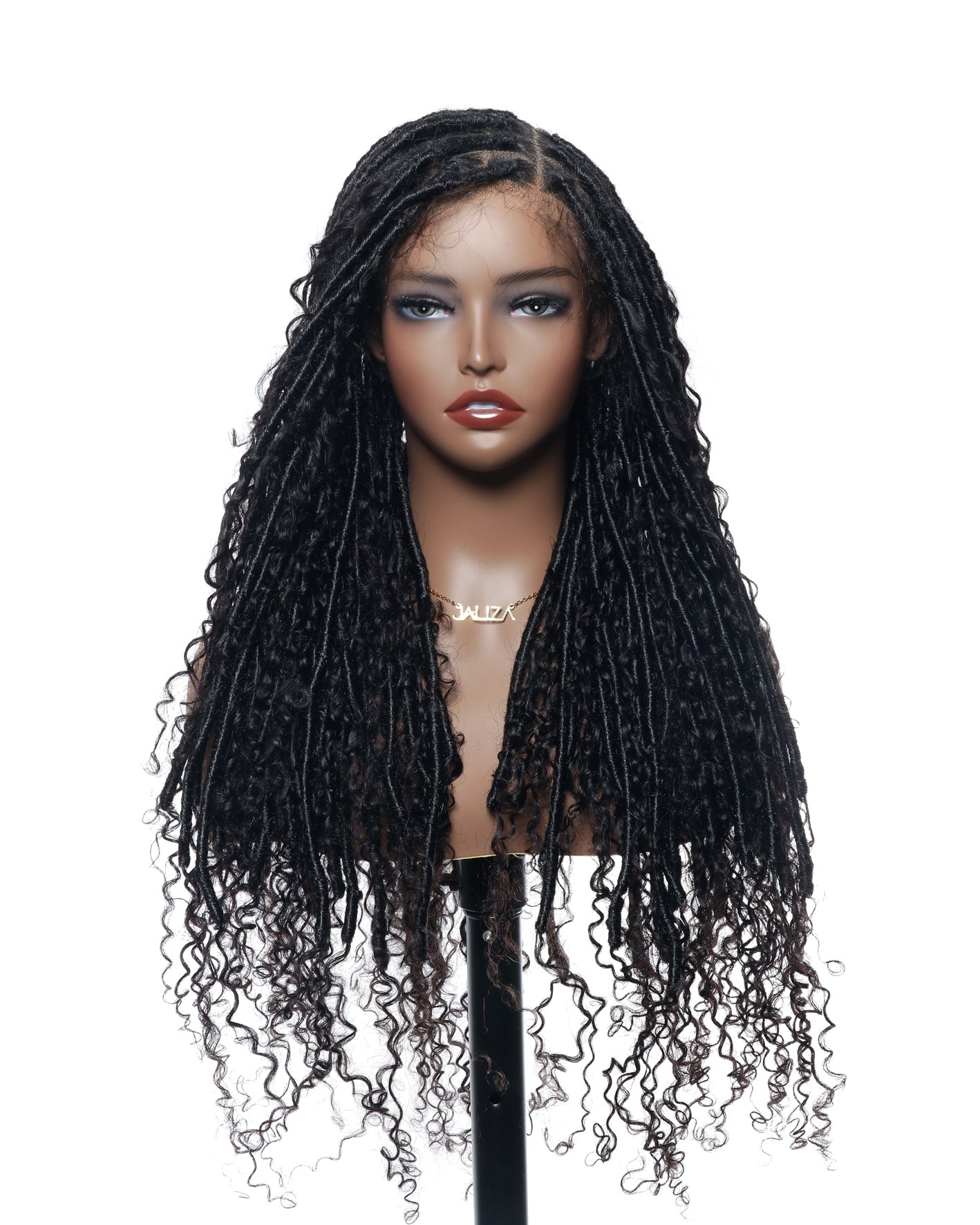 Salon-Level Knotless Boho Style Silky Soft Locs 28" HD Full Lace Human Hair Boho Curls 100 Strands Wig