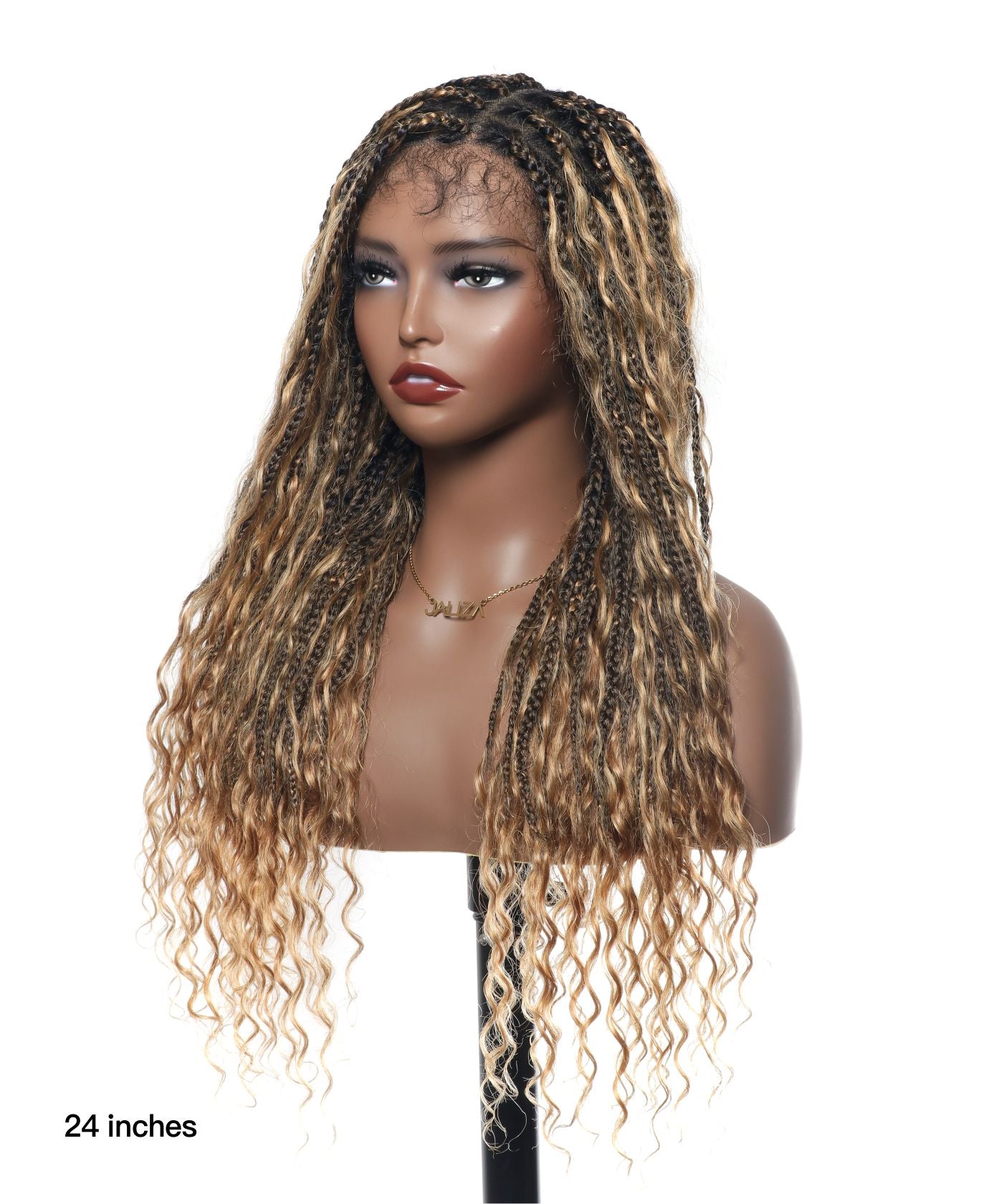 Kiki - 12"-36" Human Hair Deep Wave Curls Pre Bleached Knotless HD Full Lace Boho Box Braided Wig