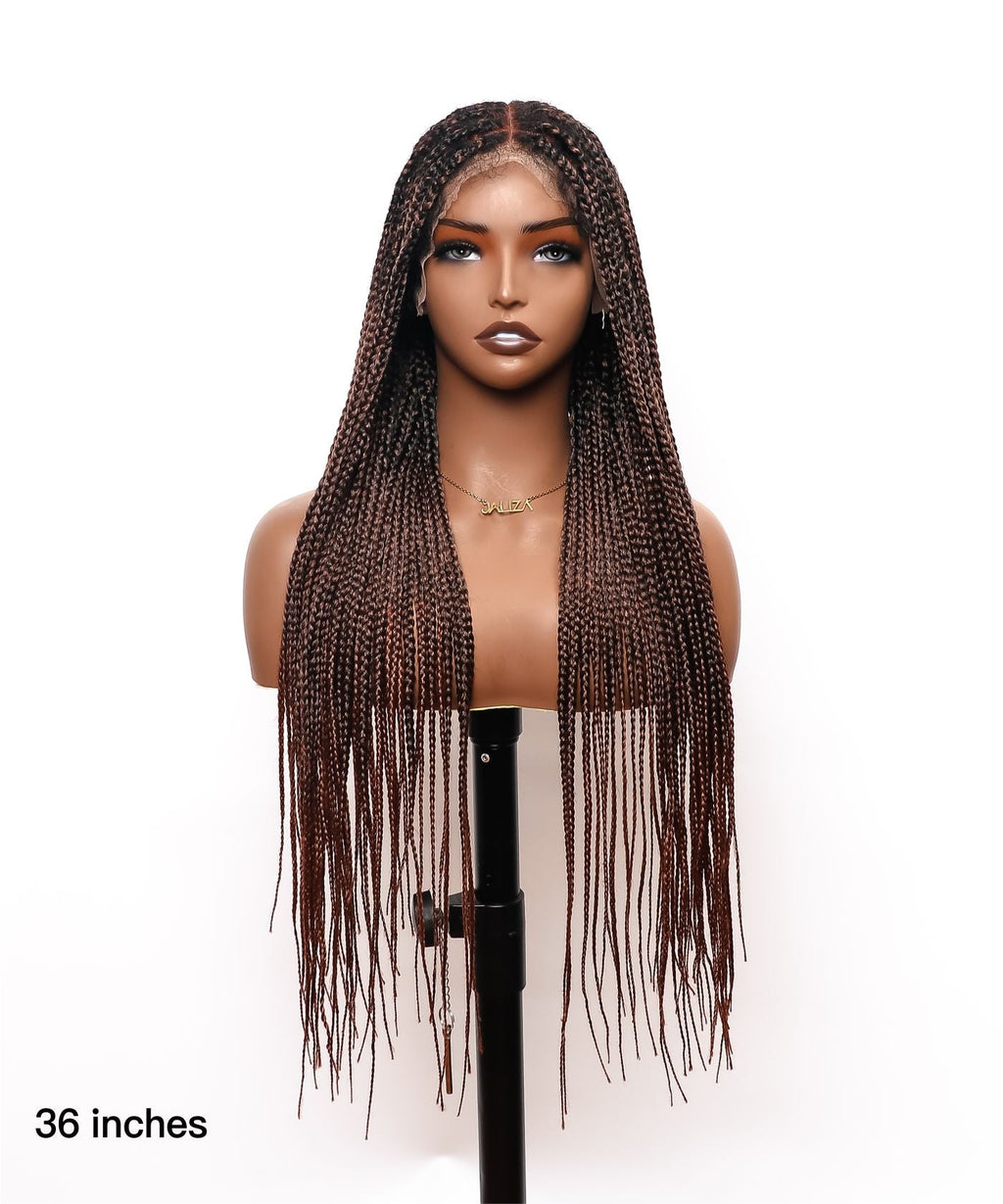 Large Head Size Exclusive - 36 inches Pre Bleached Human Hair Lace Knotless Box Braided Wig with Human Baby Hair