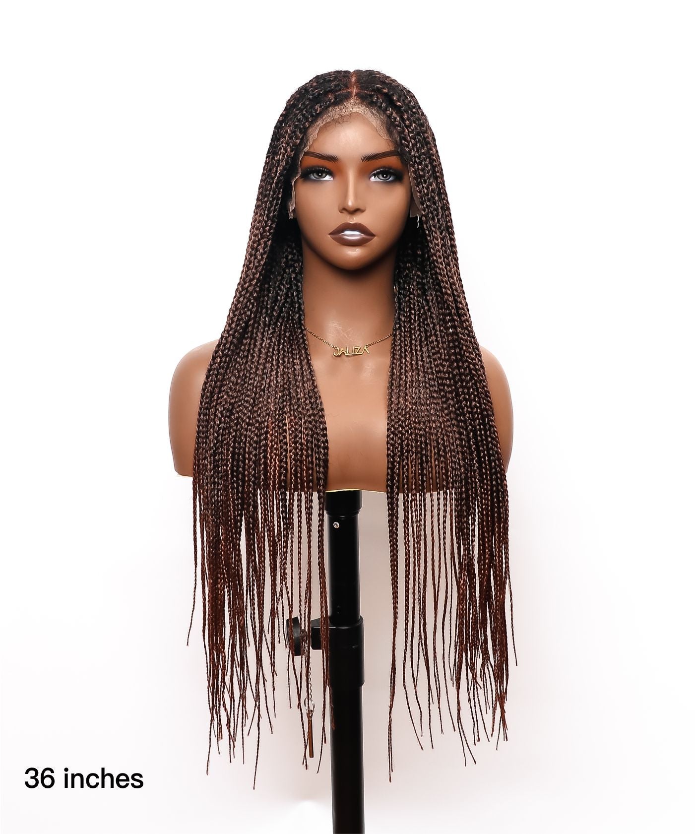 Large Head Size Exclusive - 36 inches Pre Bleached Human Hair Lace Knotless Box Braided Wig with Human Baby Hair