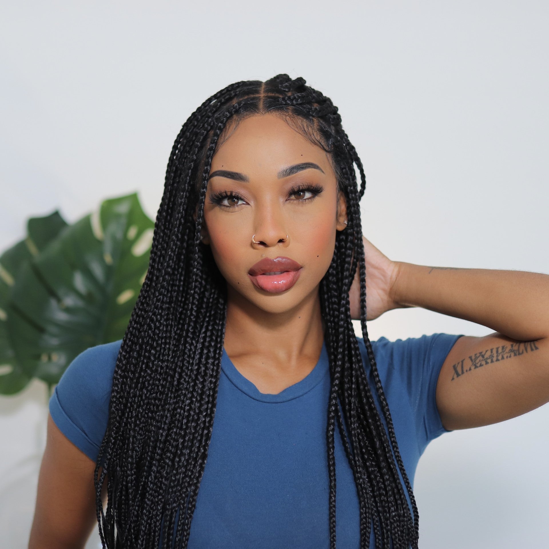 Human Hair Boho Curly Ends Knotless Box Braided Wig 32"-36" Full Lace 100% Hand-tied - Human Baby Hair (US Only)