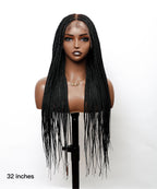 Large Head Size Exclusive - 36 inches Pre Bleached Human Hair Lace Knotless Box Braided Wig with Human Baby Hair