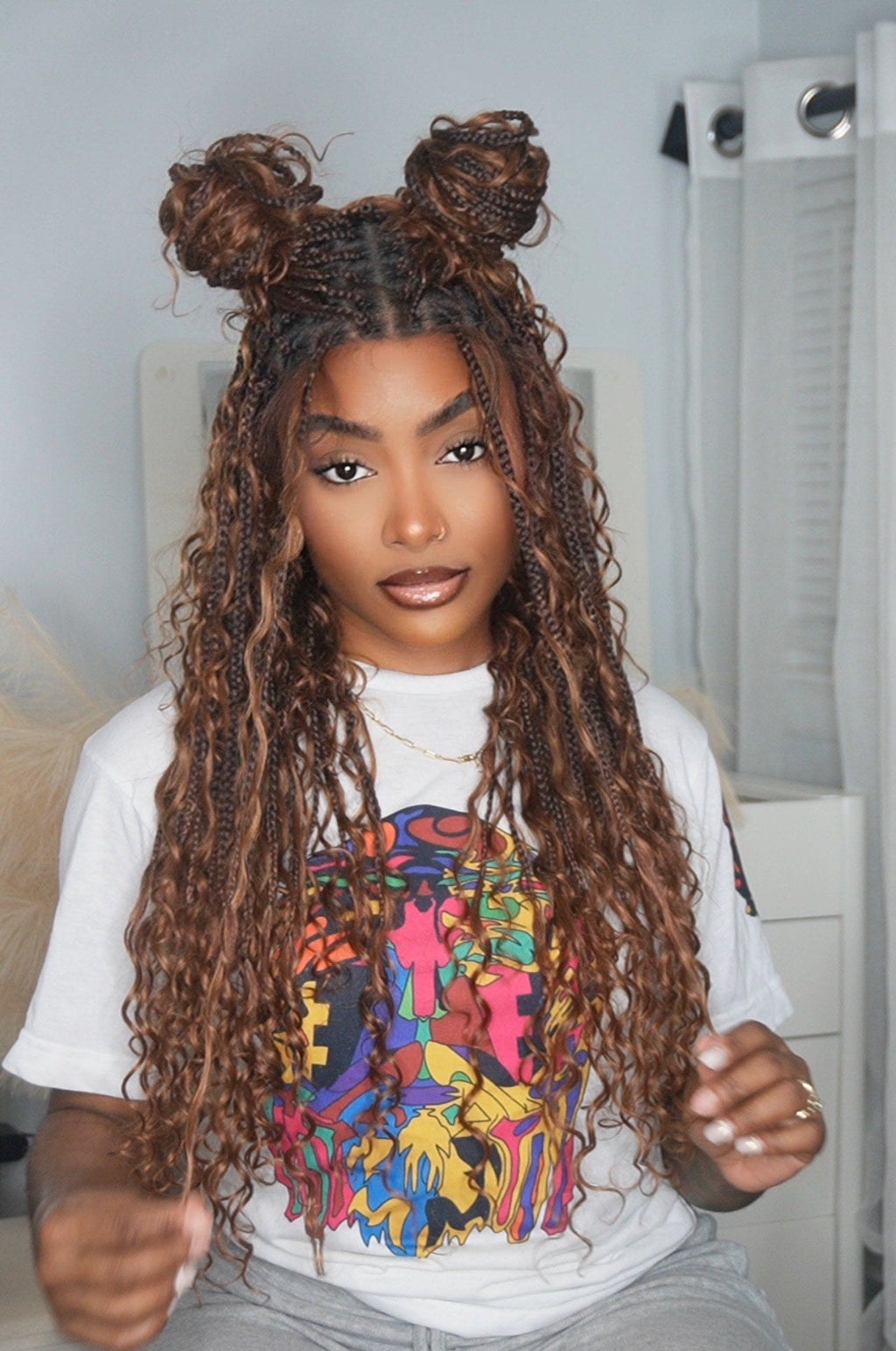 Glueless 16"-24" Pre Cut HD Full Elastic Lace Human Hair Boho Curls Lightweight Ready-To-Go Braided Wig (Lace Not Hand Tied)