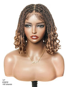 Nina - Short Pre Bleached HD Full Lace Knotless Box Braided Wig With Human Hair Curly Ends