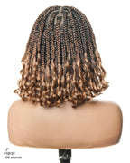 Nina - Short Pre Bleached HD Full Lace Knotless Box Braided Wig With Human Hair Curly Ends