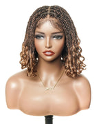 Nina - Short Pre Bleached HD Full Lace Knotless Box Braided Wig With Human Hair Curly Ends