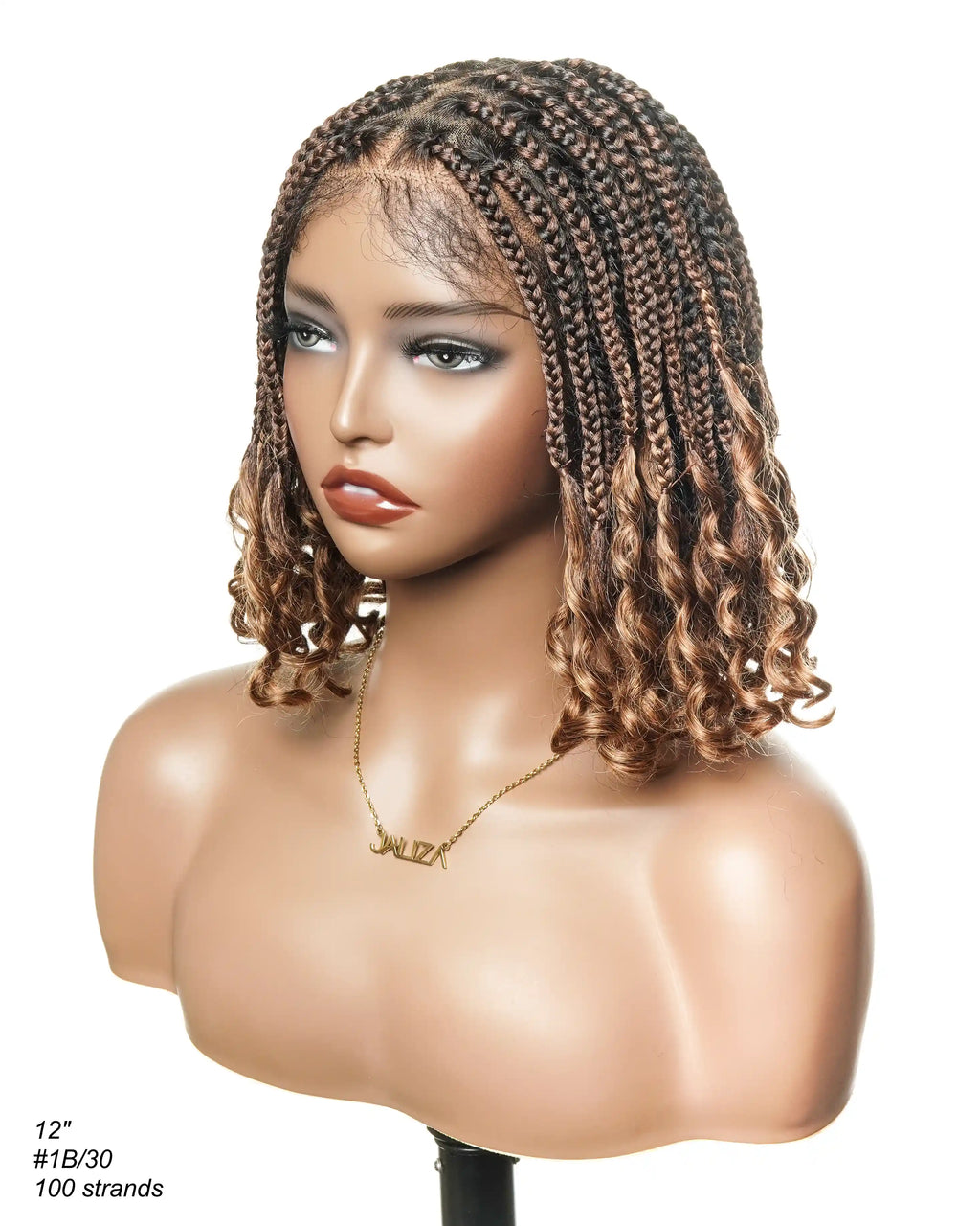 Nina - Short Pre Bleached HD Full Lace Knotless Box Braided Wig With Human Hair Curly Ends