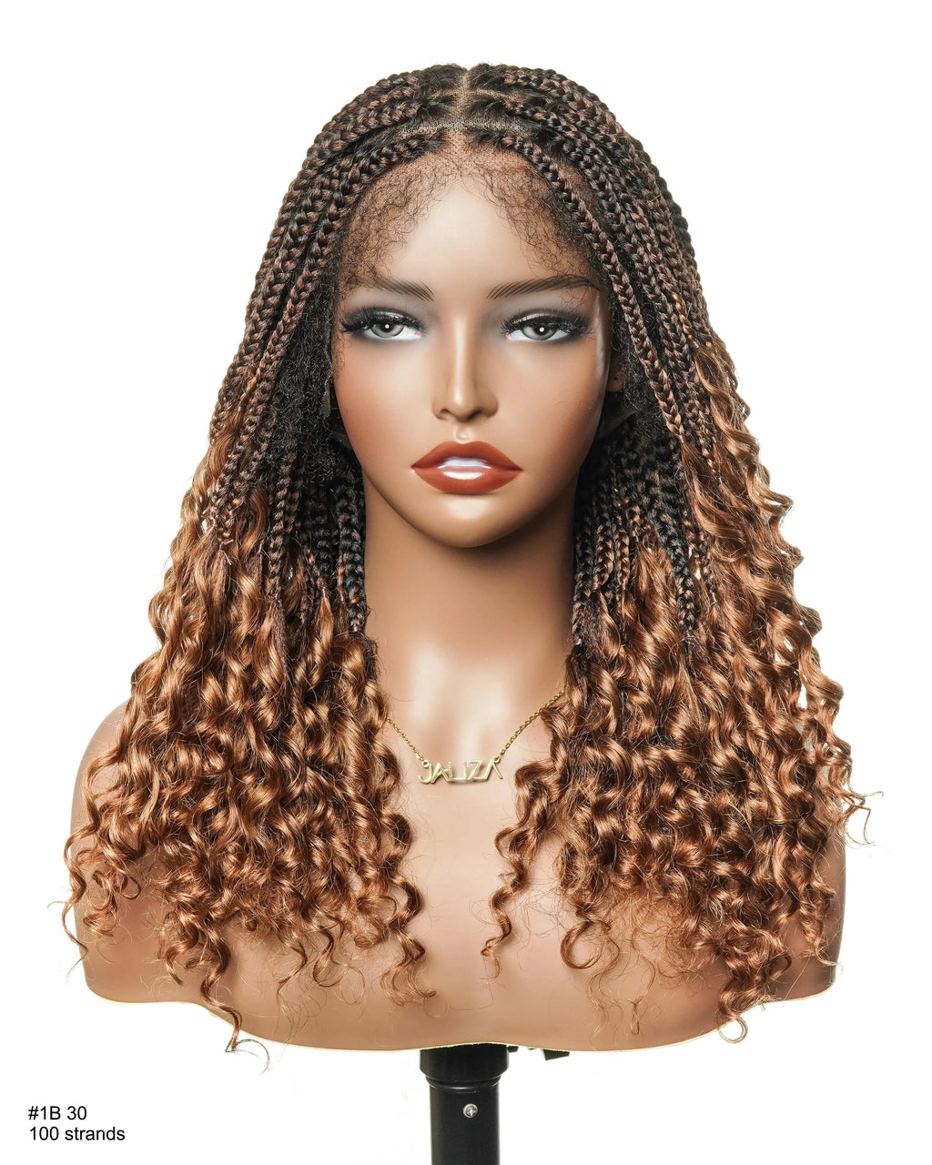 Nina - Short Pre Bleached HD Full Lace Knotless Box Braided Wig With Human Hair Curly Ends