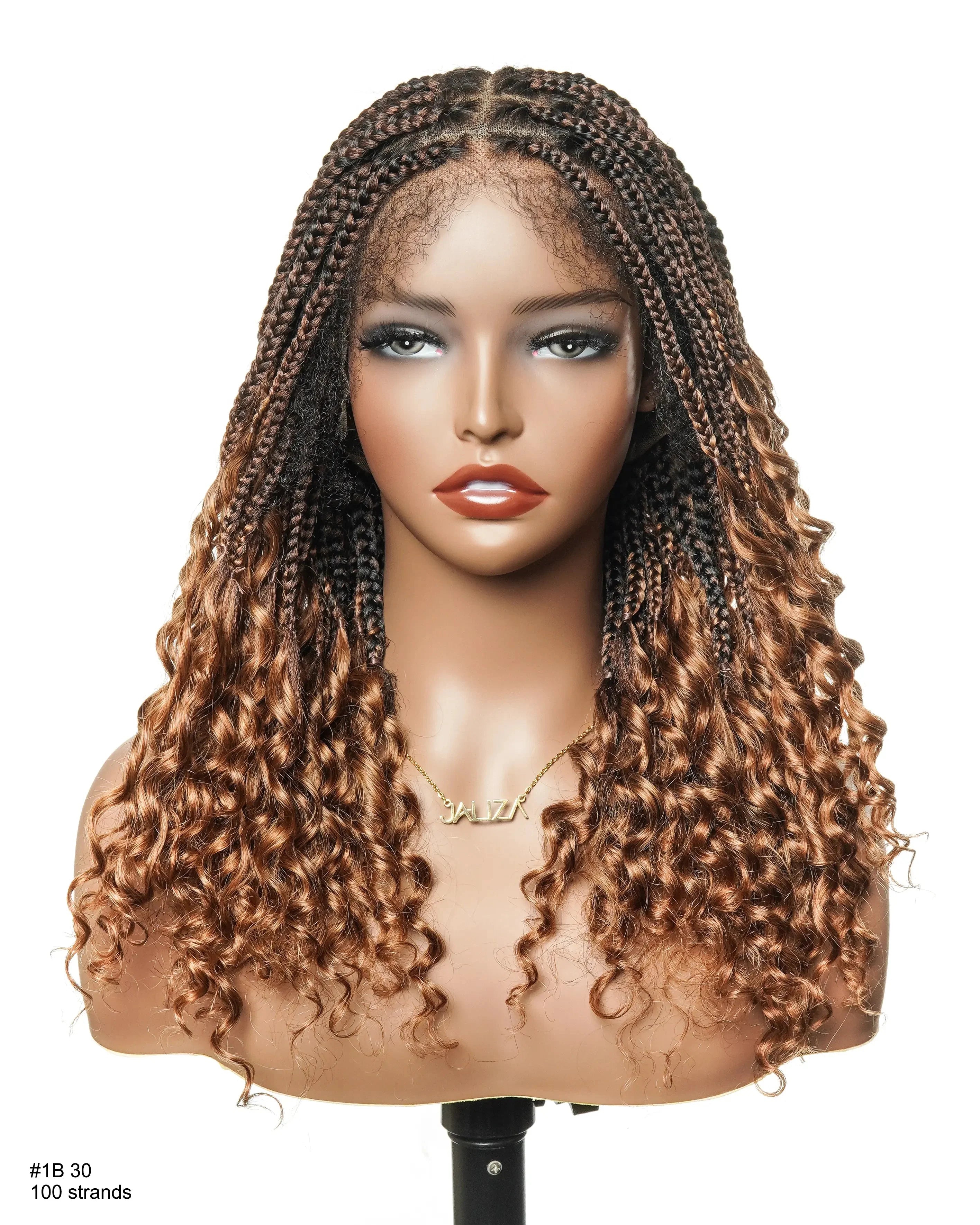 Nina - Short Pre Bleached HD Full Lace Knotless Box Braided Wig With Human Hair Curly Ends