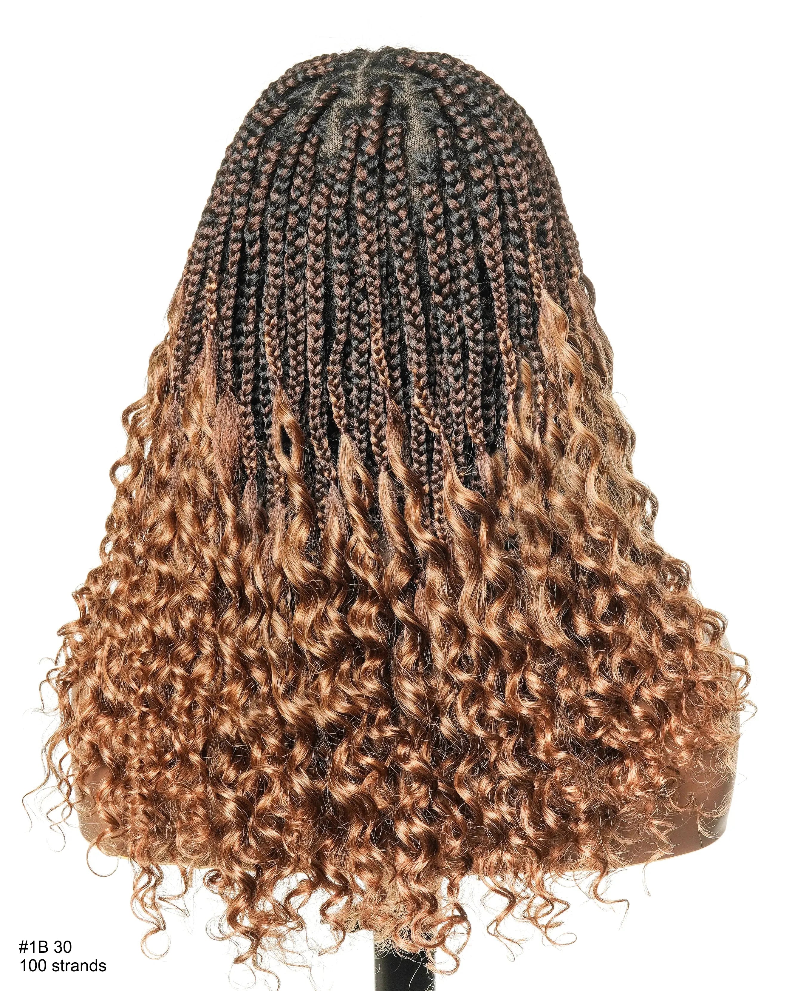 Nina - Short Pre Bleached HD Full Lace Knotless Box Braided Wig With Human Hair Curly Ends