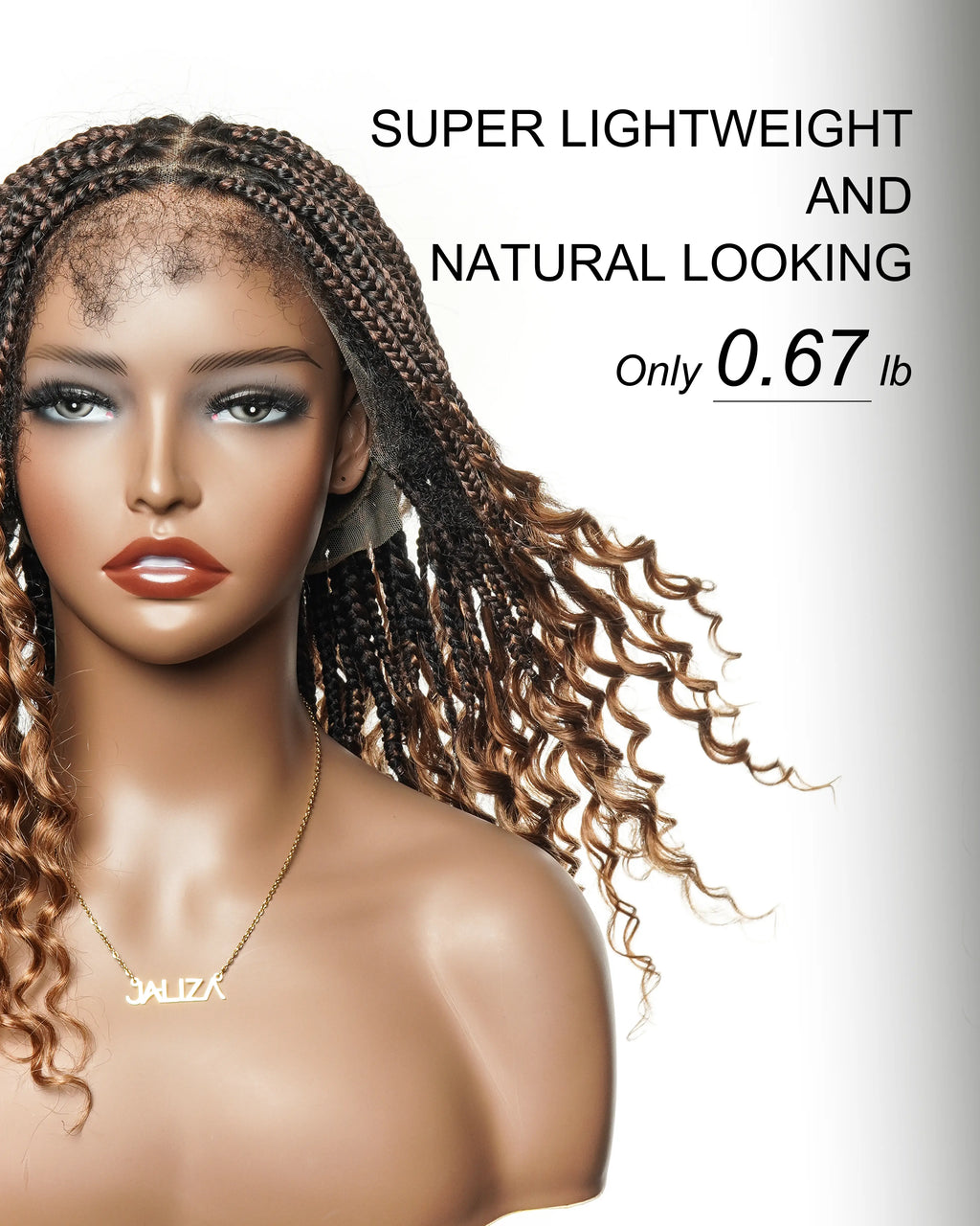 Nina - Short Pre Bleached HD Full Lace Knotless Box Braided Wig With Human Hair Curly Ends