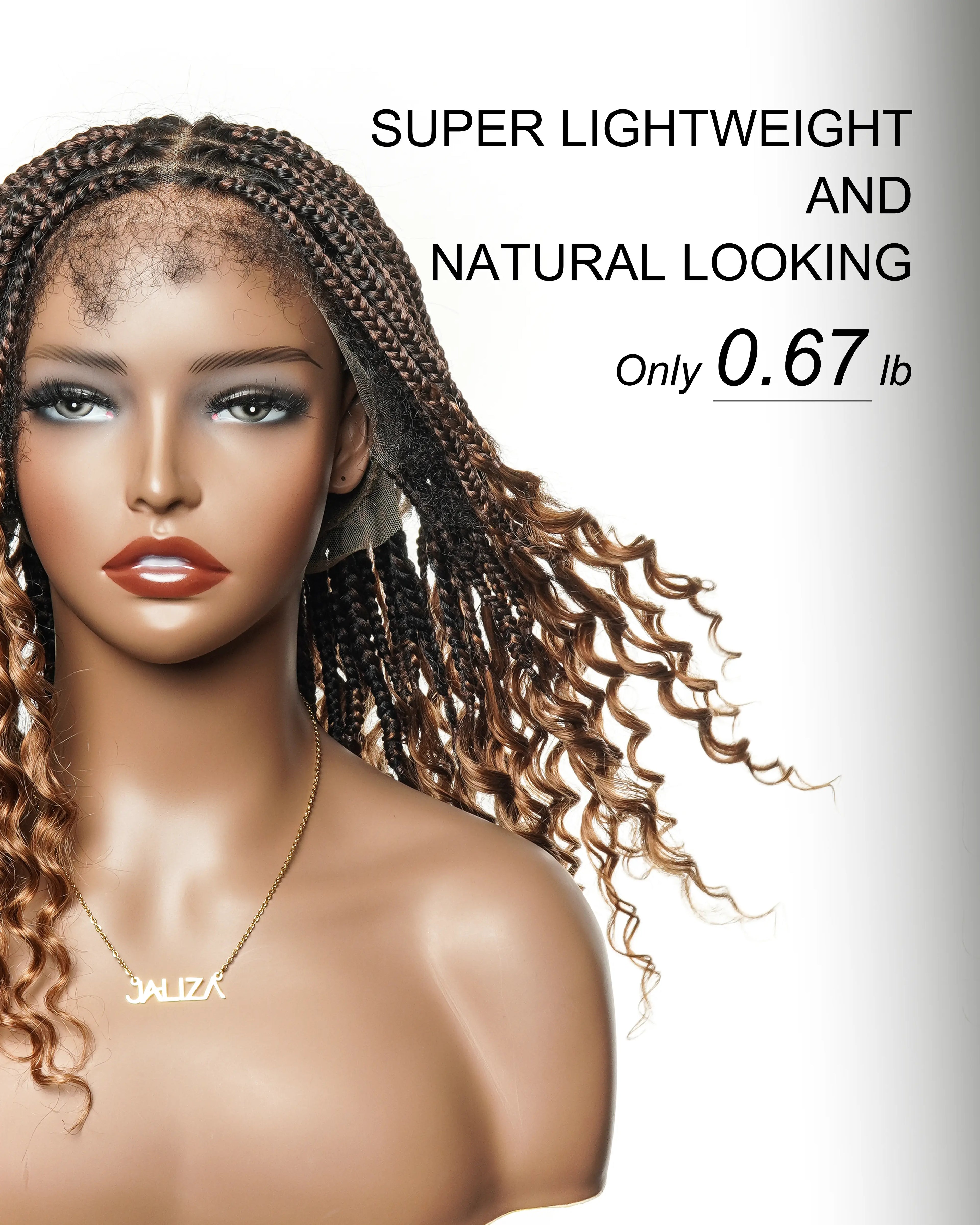Nina - Short Pre Bleached HD Full Lace Knotless Box Braided Wig With Human Hair Curly Ends