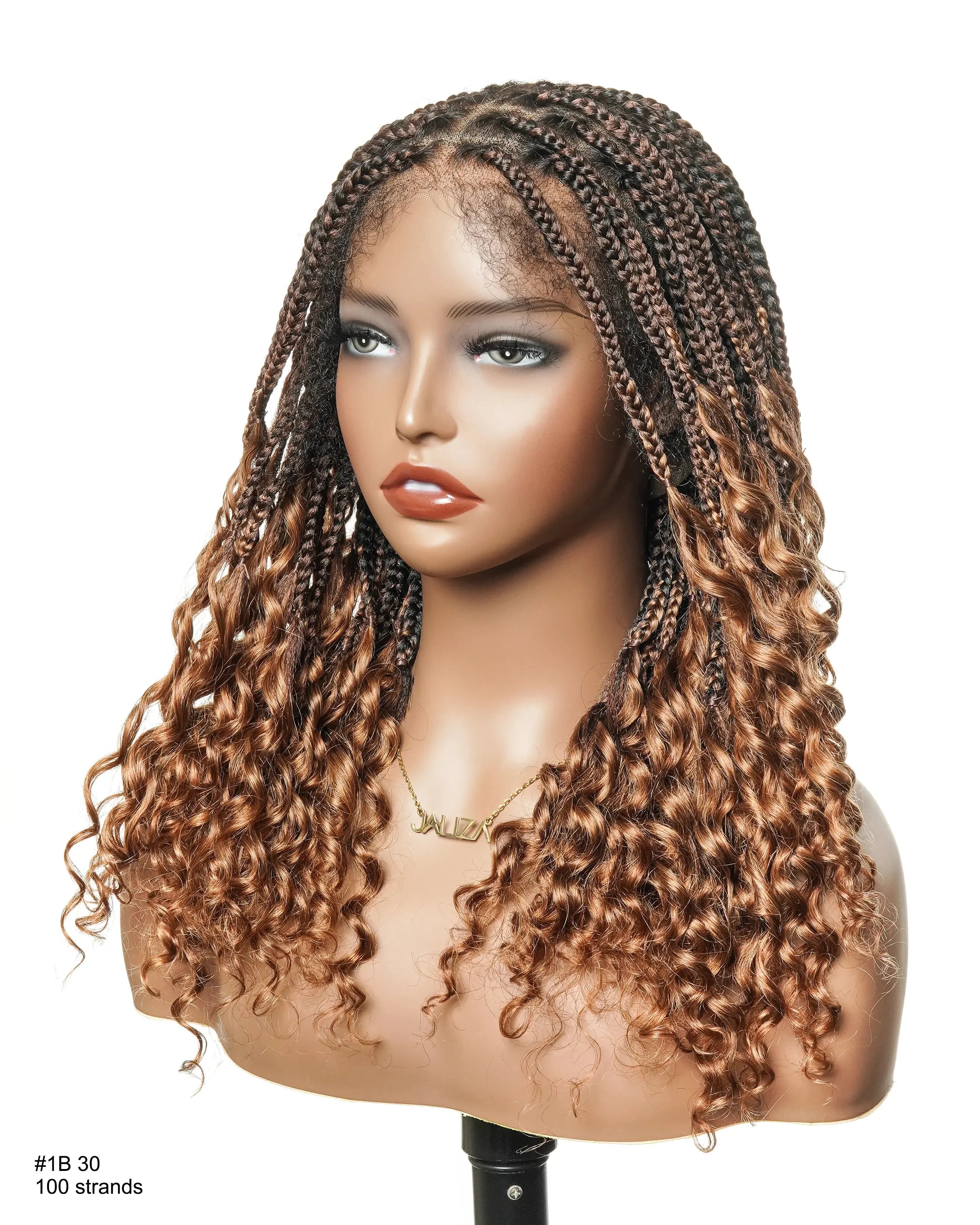 Nina - Short Pre Bleached HD Full Lace Knotless Box Braided Wig With Human Hair Curly Ends