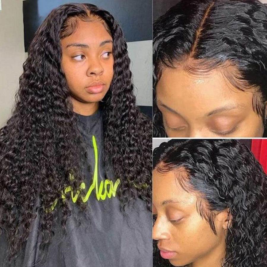 T Part Lace Wig Human Hair 6Inches Deep Middle T Part Wigs Water Wave Wet and Wavy Lace Front Wigs with Baby Hair