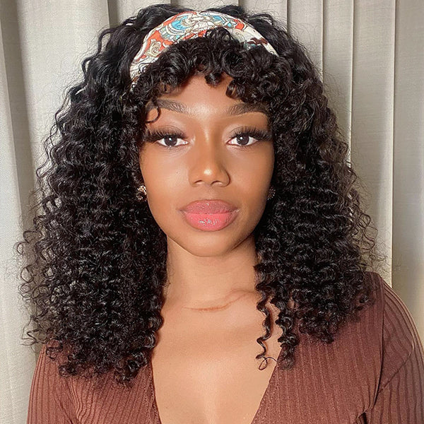 Throw On & Go Deep Wave No Lace Glueless Long Headband Wig 100% Human Hair